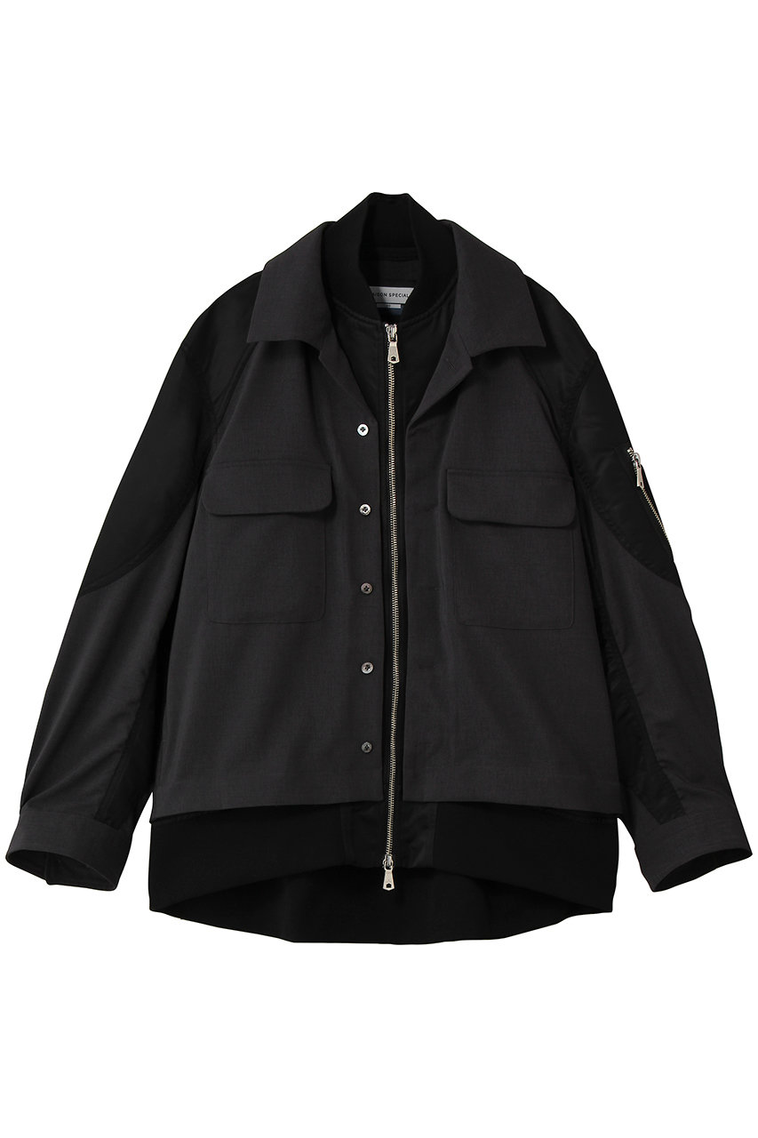 メゾンスペシャル/MAISON SPECIALの【UNISEX】レイヤリングMA-1オープンカラーシャツ(C.GRY(チャコールグレー)/11261311624)