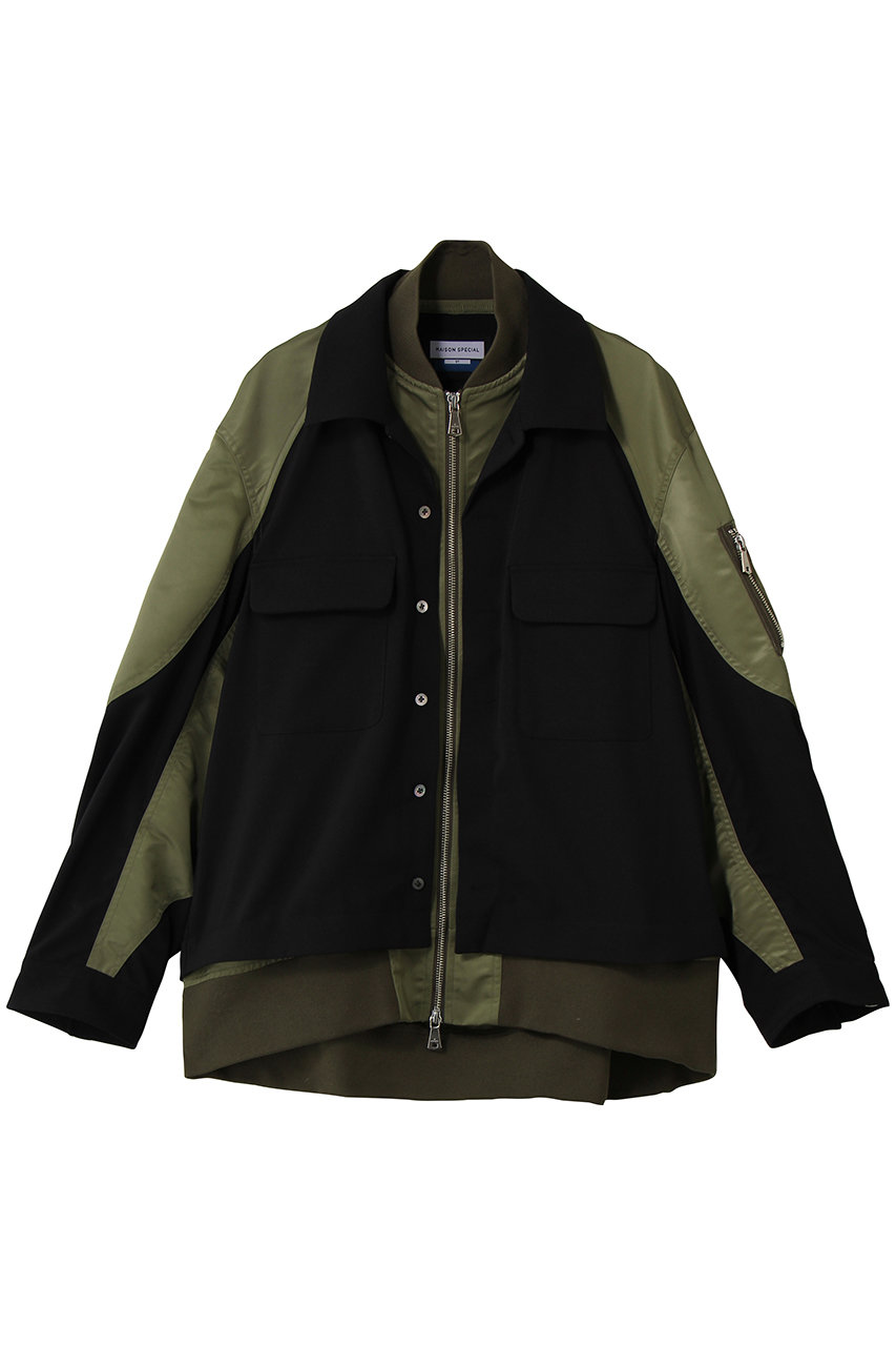 メゾンスペシャル/MAISON SPECIALの【UNISEX】レイヤリングMA-1オープンカラーシャツ(BLK(ブラック)/11261311624)