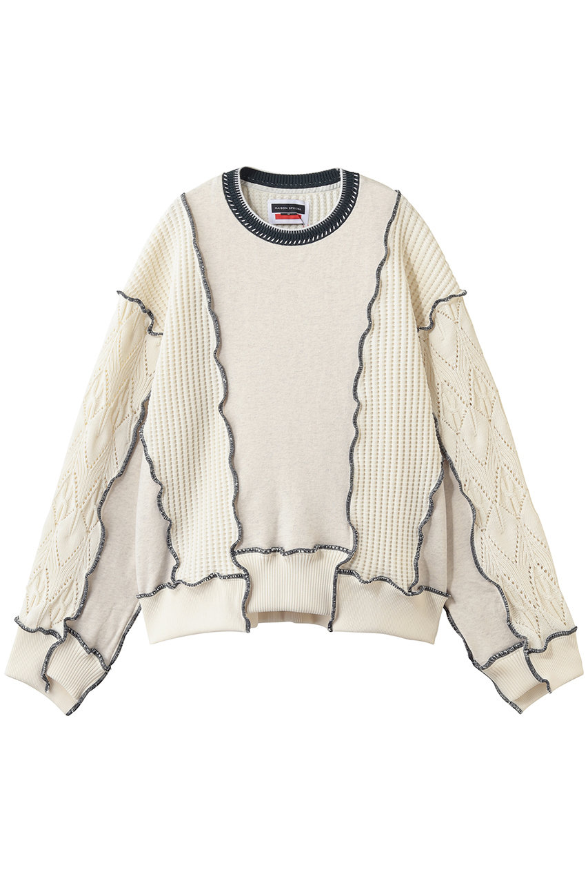 メゾンスペシャル/MAISON SPECIALの【UNISEX】ニットドッキング メロウトリミング スウェットPO(IVR(アイボリー)/11261411327)