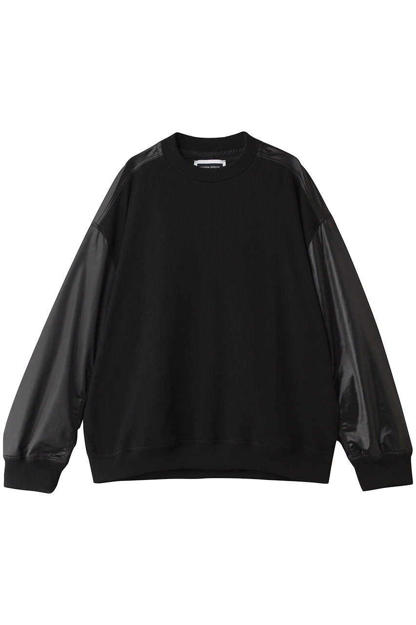 メゾンスペシャル/MAISON SPECIALの【UNISEX】レザーライクサテンドッキング クルーネックニットPO L/S(BLK(ブラック)/11261361316)