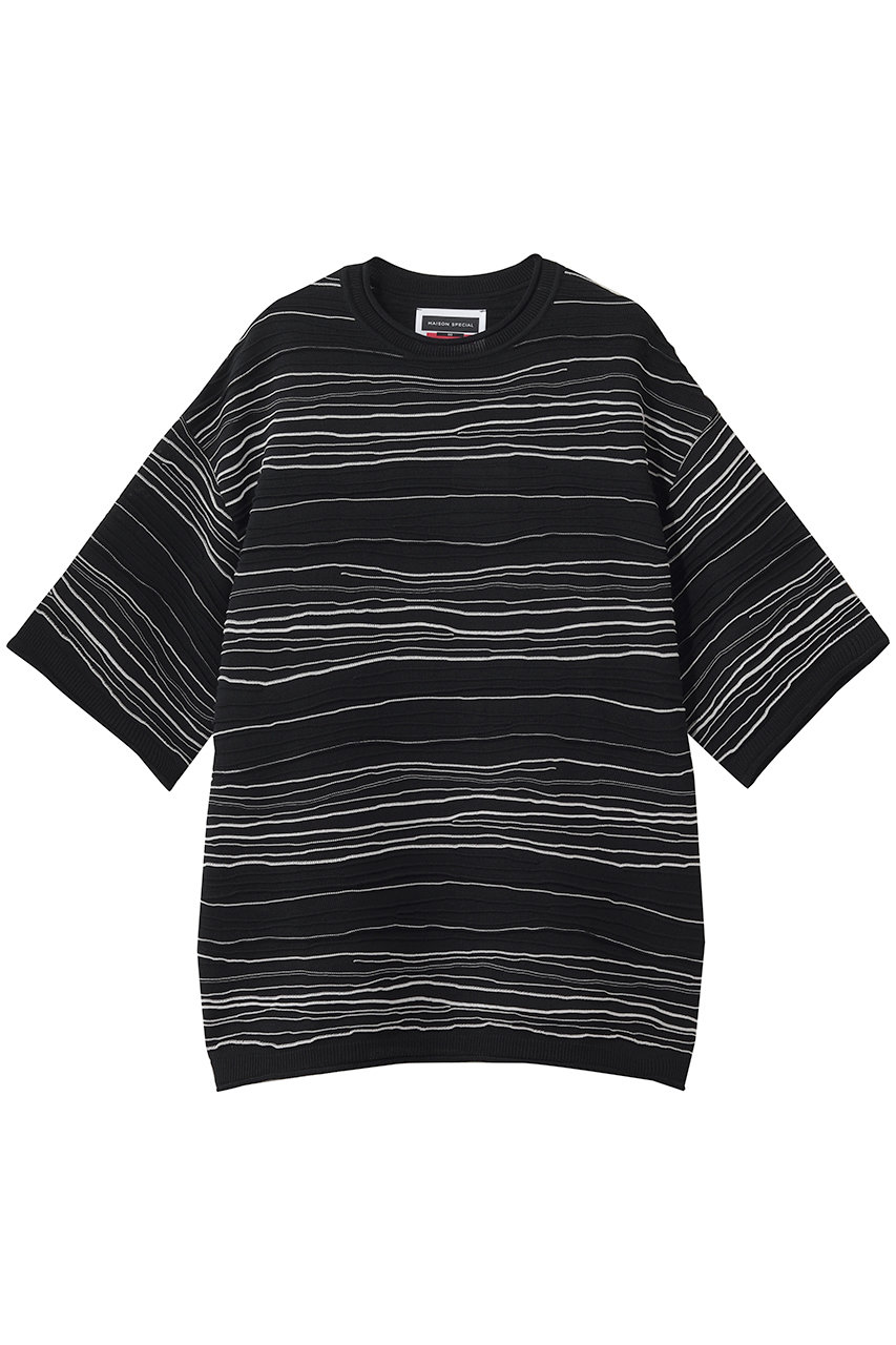 メゾンスペシャル/MAISON SPECIALの【UNISEX】ドローイングピンタックニットボーダー S/S TEE(BLK(ブラック)/11261361318)