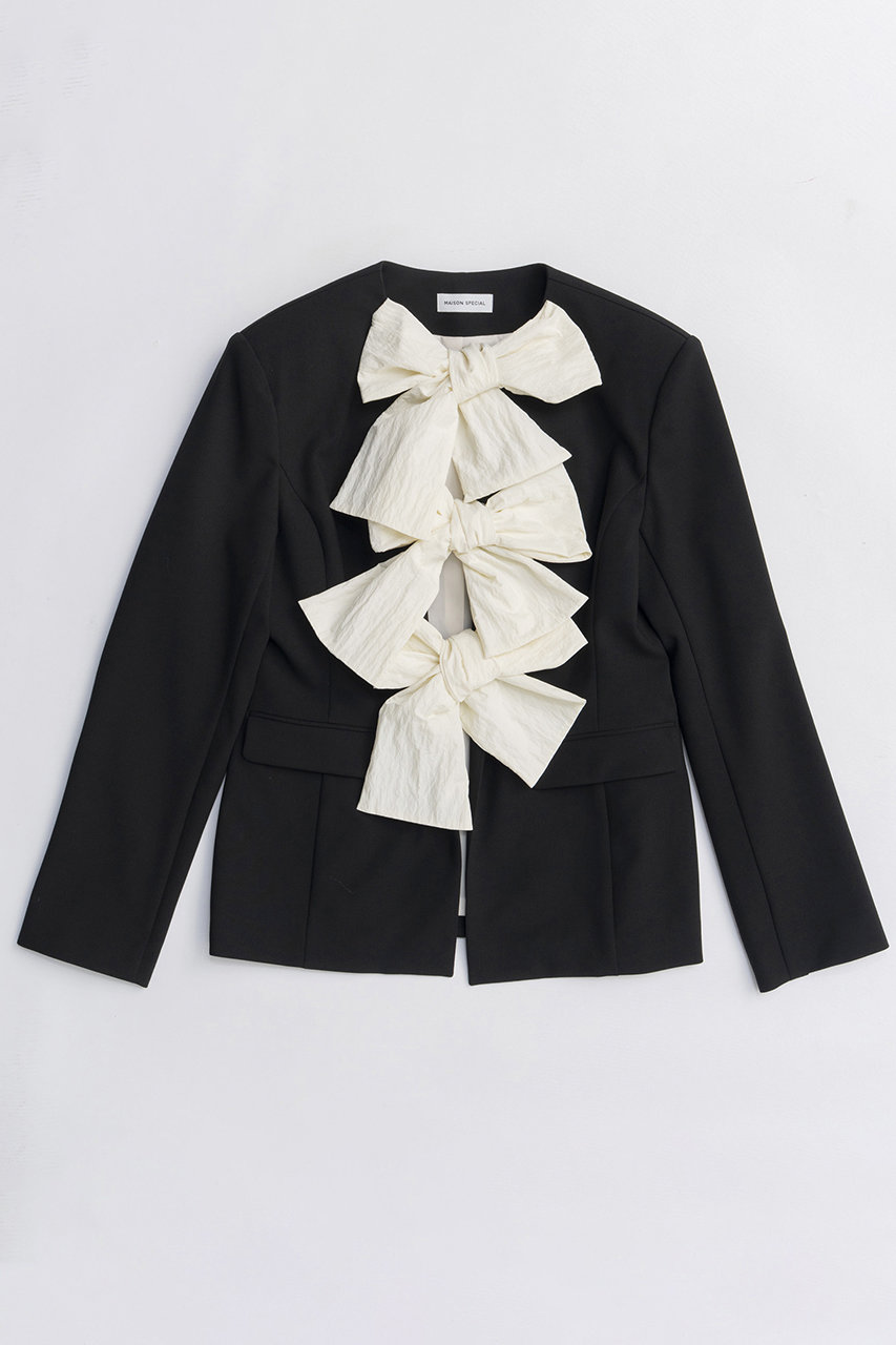 メゾンスペシャル/MAISON SPECIALの【予約販売】No-Collar 2WAY Ribbon Jacket/ノーカラー2WAYリボンジャケット(BLK(ブラック)/21261115303)