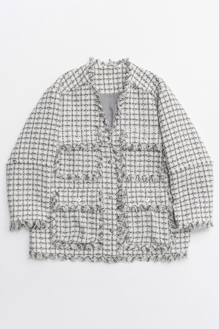 メゾンスペシャル/MAISON SPECIALの【予約販売】Fringe Tweed Long Jacket/フリンジツイードジャケット(WHT(ホワイト)/21261115702)
