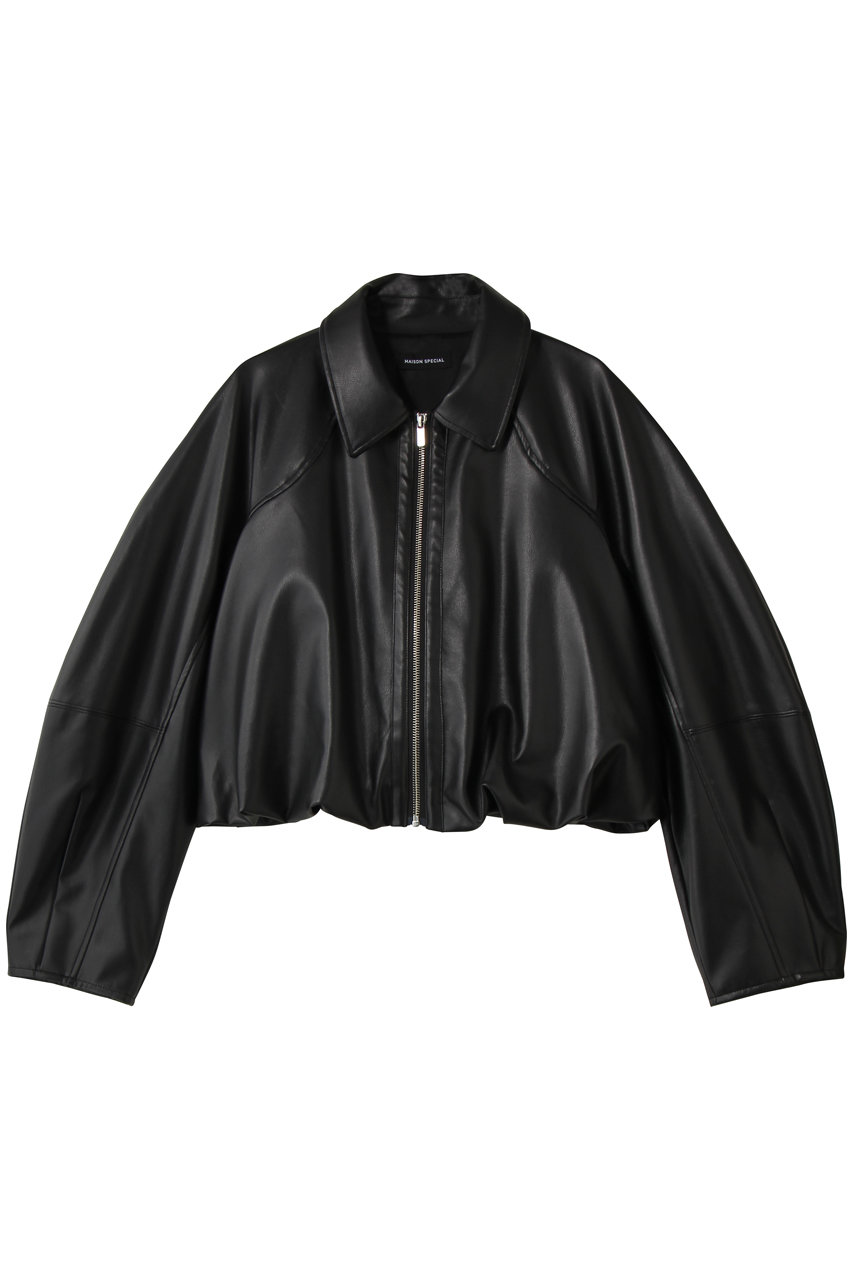 メゾンスペシャル/MAISON SPECIALのGathered Balloon Vegan Leather Jacket/ギャザーバルーンフェイクレザージャケット(BLK(ブラック)/21261216301)