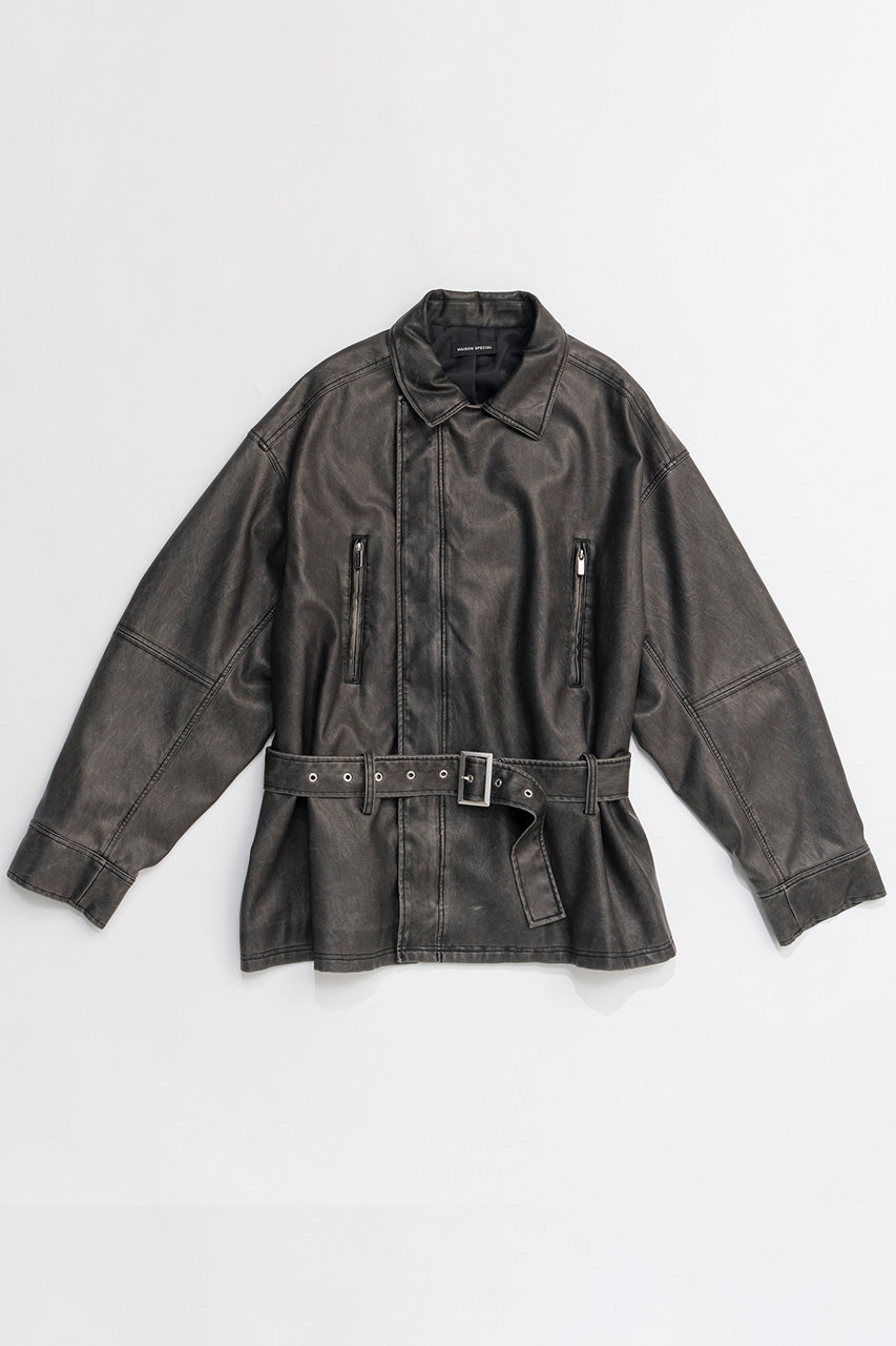 メゾンスペシャル/MAISON SPECIALの【予約販売】Belted Faux Leather Jacket/ベルテッドフェイクレザージャケット(D.BLK(ブラック)/21261216302)