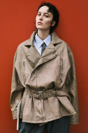 メゾンスペシャル/MAISON SPECIALの【予約販売】Belted Faux Leather Jacket/ベルテッドフェイクレザージャケット(110800/110801)