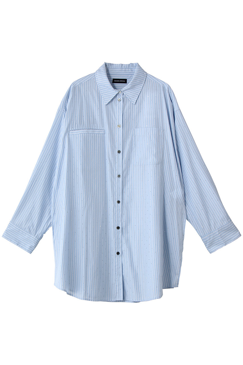 メゾンスペシャル/MAISON SPECIALのRhinestone Overshirt/ラインストーンオーバーシャツ(BLU(ブルー)/21261315201)