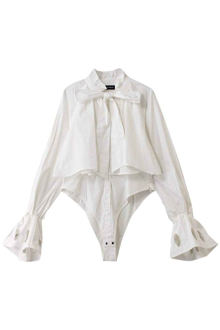 メゾンスペシャル/MAISON SPECIALのRuffle Shirt Bodysuit/ラッフルシャツボディスーツ(WHT(ホワイト)/21261315203)