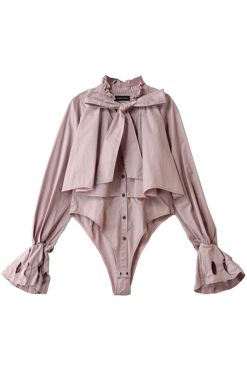 メゾンスペシャル/MAISON SPECIALのRuffle Shirt Bodysuit/ラッフルシャツボディスーツ(PNK(ピンク)/21261315203)