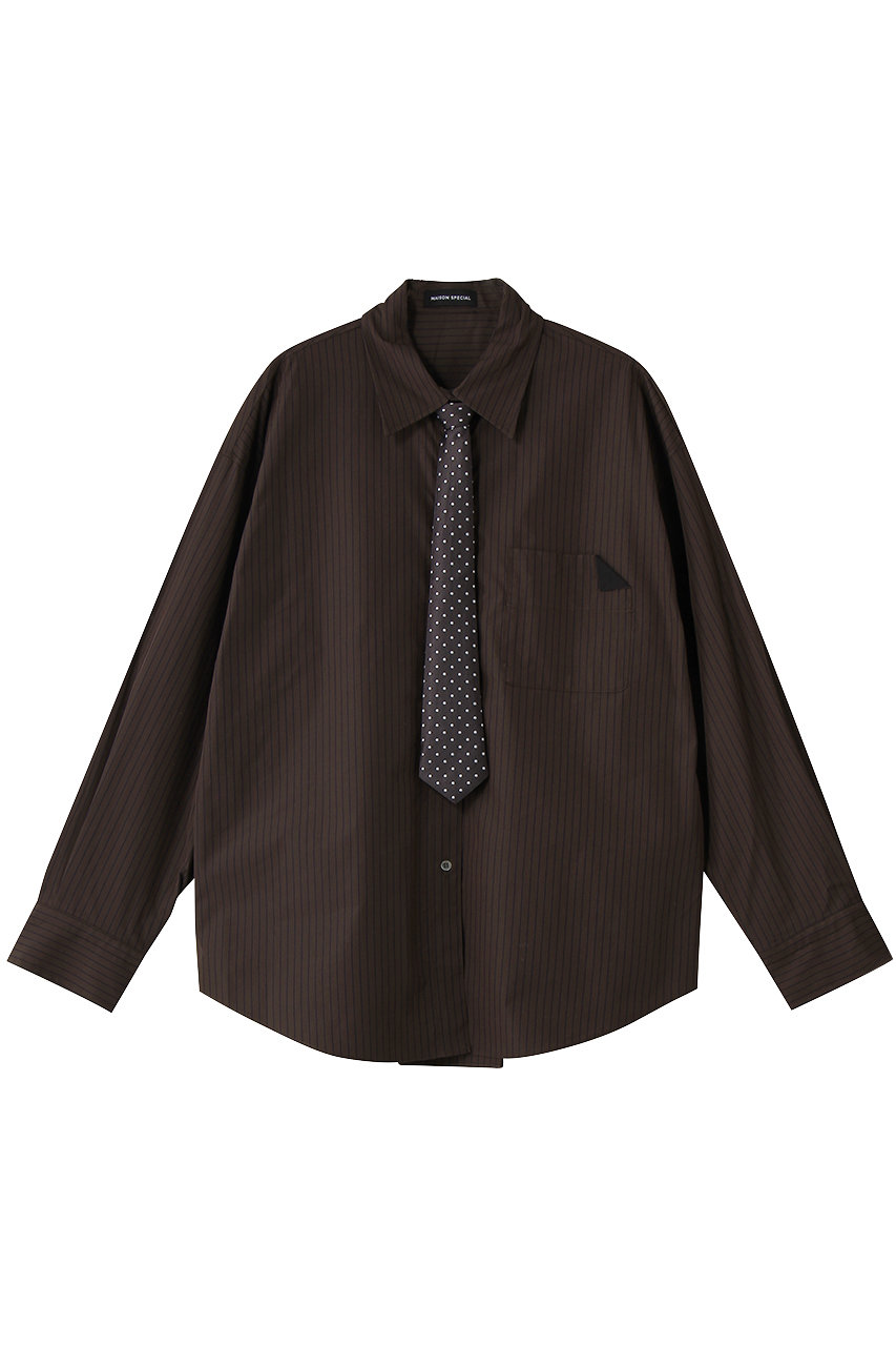 メゾンスペシャル/MAISON SPECIALのStriped Neck Tie Shirt/ストライプネクタイシャツ(BRN(ブラウン)/21261315205)