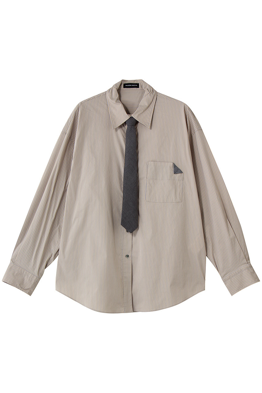 メゾンスペシャル/MAISON SPECIALのStriped Neck Tie Shirt/ストライプネクタイシャツ(GRY(グレー)/21261315205)
