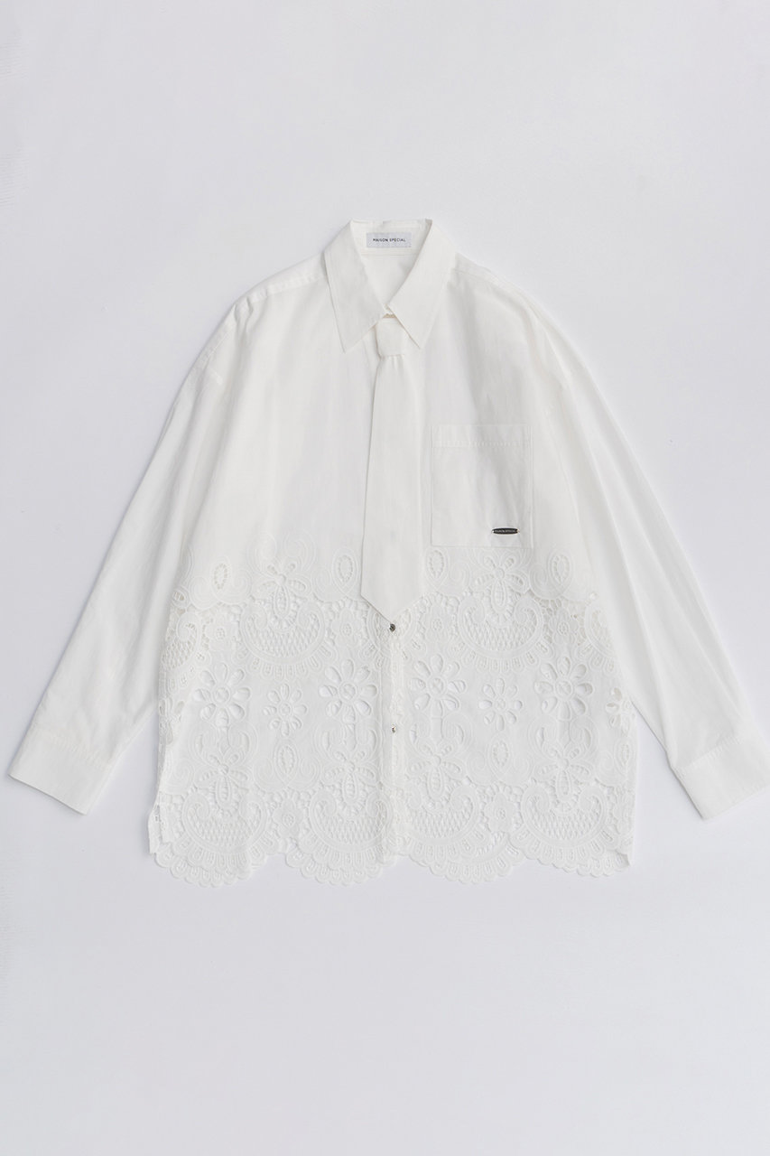 メゾンスペシャル/MAISON SPECIALの【予約販売】Hem Embroidery Neck Tie Shirt/ヘムエンブロイダリーネクタイシャツ(WHT(ホワイト)/21261315301)
