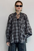V-neck voluminous blouse/タイ付Vネックボリュームブラウス