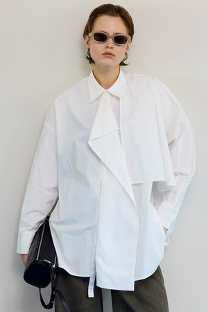 メゾンスペシャル/MAISON SPECIALの【予約販売】Asymmetrical drape shirt/アシンメトリードレープシャツ(110400/110403)