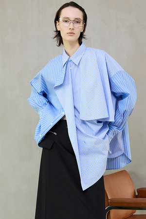 メゾンスペシャル/MAISON SPECIALの【予約販売】Asymmetrical drape shirt/アシンメトリードレープシャツ(110400/110403)
