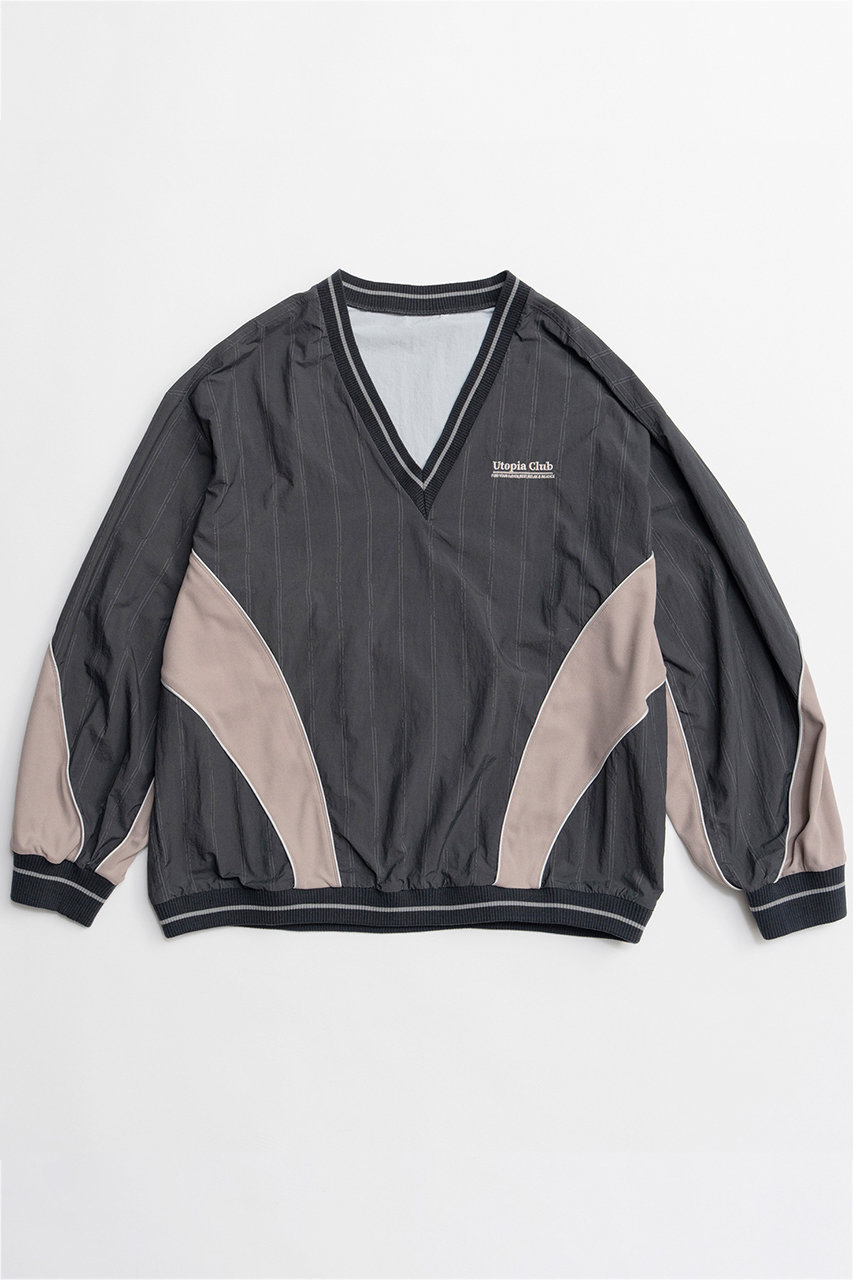 メゾンスペシャル/MAISON SPECIALのStriped Print V-Neck Tops/ストライププリントVネックトップス(C.GRY(チャコールグレー)/21261315803)