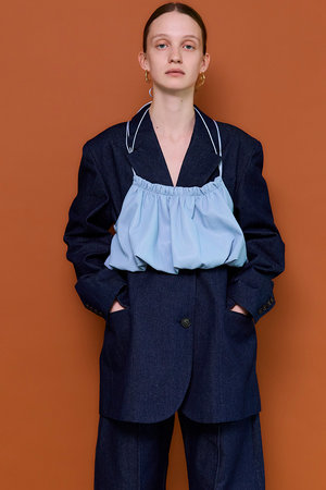 メゾンスペシャル/MAISON SPECIALの【予約販売】Gathered Balloon Vegan Leather Bustier/ギャザーバルーンフェイクレザービスチェ(110400/110401)