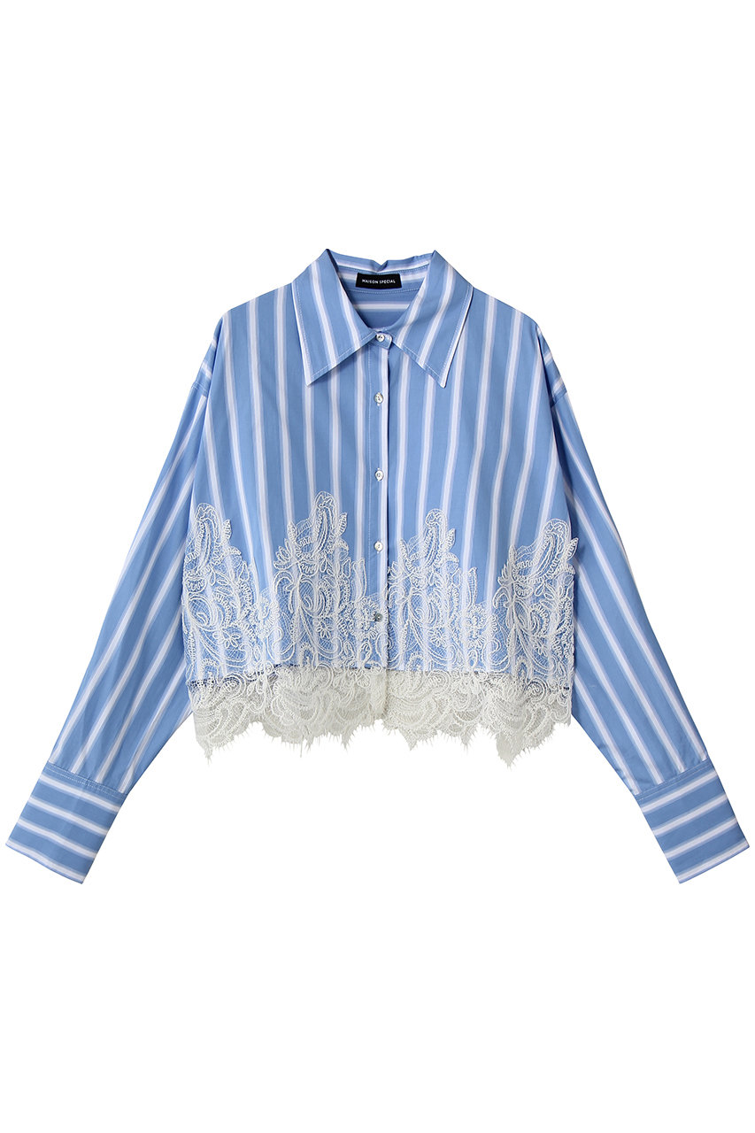 メゾンスペシャル/MAISON SPECIALのStriped Lace Shirt/ワイドスカラップレースシャツ(BLU(ブルー)/21261316303)