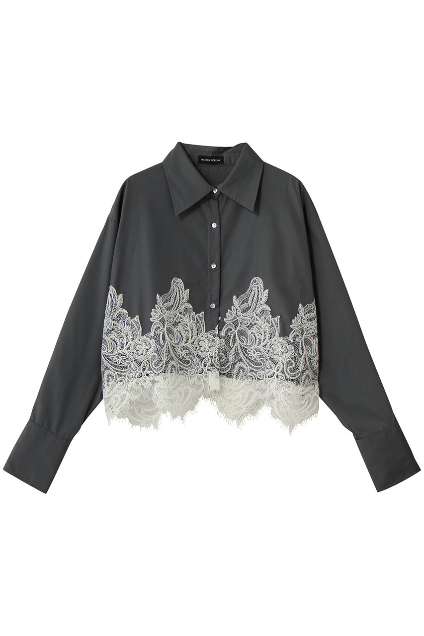 メゾンスペシャル/MAISON SPECIALのStriped Lace Shirt/ワイドスカラップレースシャツ(GRY(グレー)/21261316303)
