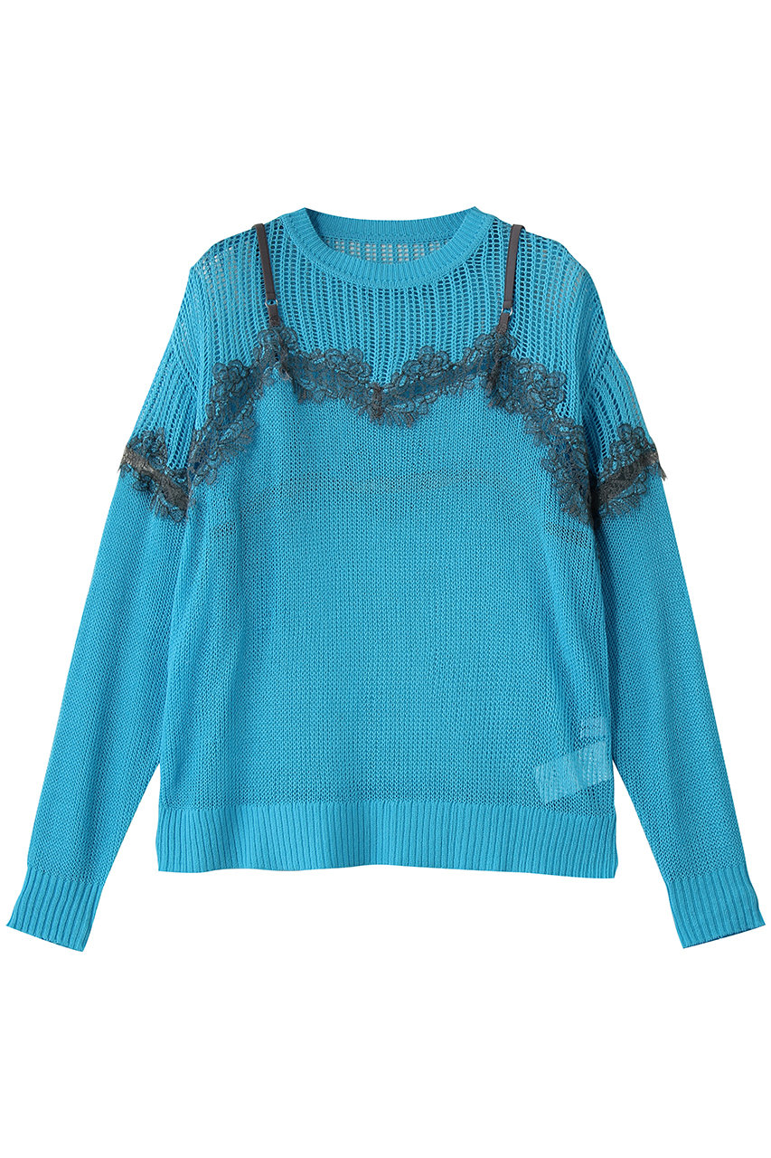 メゾンスペシャル/MAISON SPECIALのLace-Combi Mesh Knit Pullover/レースコンビニットプルオーバー(BLU(ブルー)/21261365701)
