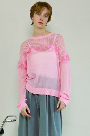 メゾンスペシャル/MAISON SPECIALの【予約販売】Lace-Combi Mesh Knit Pullover/レースコンビニットプルオーバー(110300/110301)