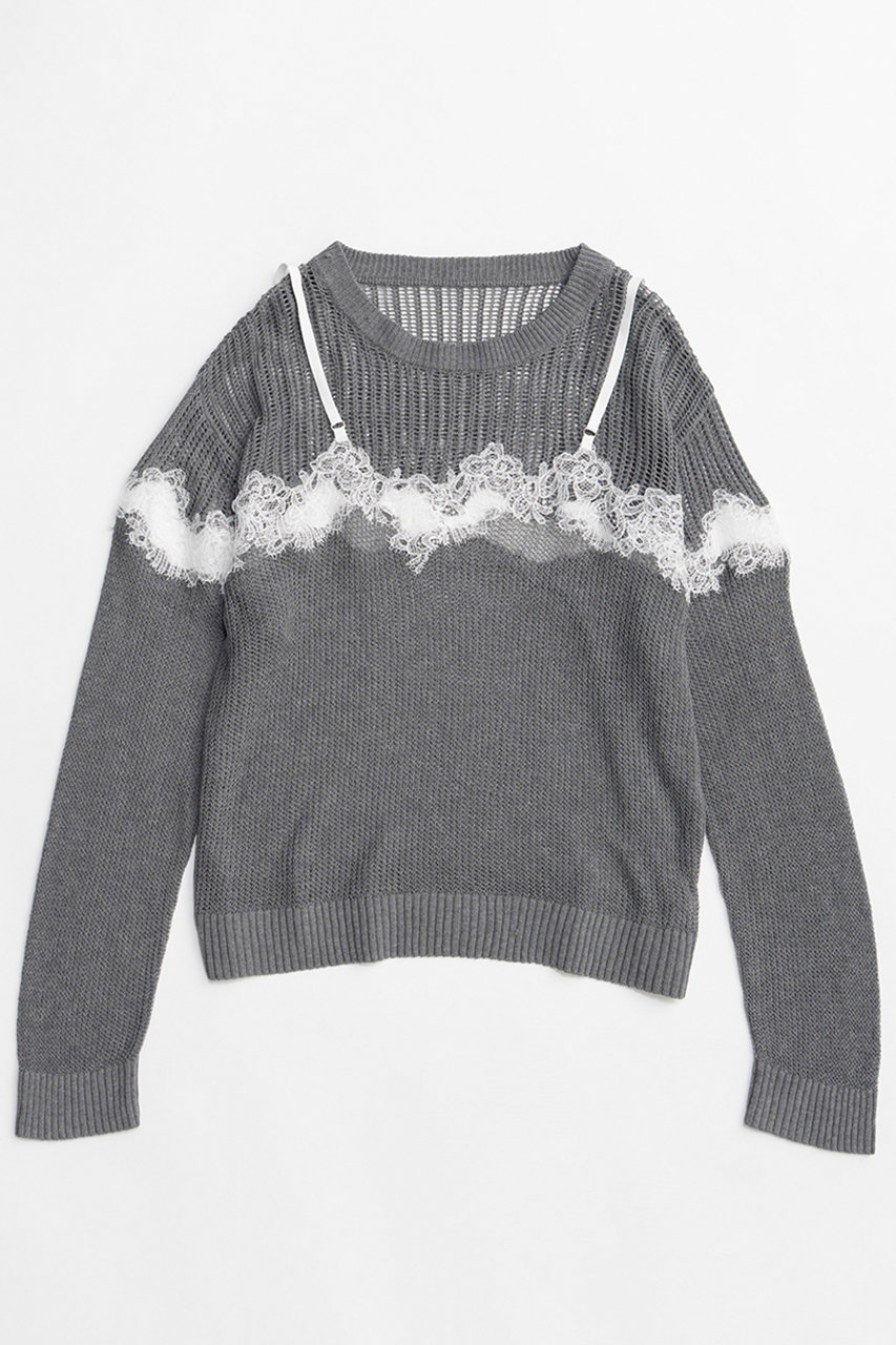 メゾンスペシャル/MAISON SPECIALの【予約販売】Lace-Combi Mesh Knit Pullover/レースコンビニットプルオーバー(GRY(グレー)/21261365701)