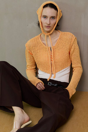 メゾンスペシャル/MAISON SPECIALの【予約販売】Zip Short Cardigan with Babouche Collar/バブーシュカ付ジップショートカーディガン(110300/110303)