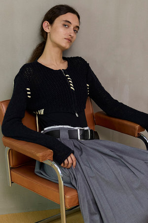 メゾンスペシャル/MAISON SPECIALの【予約販売】Zip Short Cardigan with Babouche Collar/バブーシュカ付ジップショートカーディガン(110300/110303)