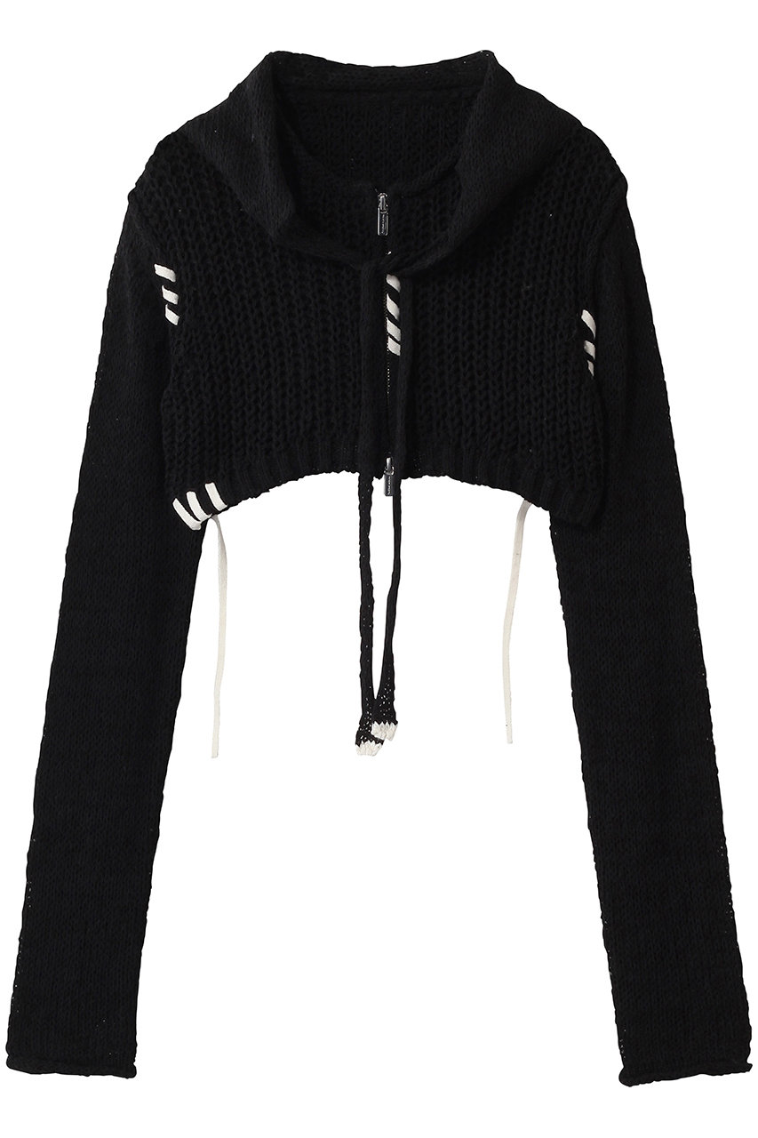 メゾンスペシャル/MAISON SPECIALのZip Short Cardigan with Babouche Collar/バブーシュカ付ジップショートカーディガン(BLK(ブラック)/21261365702)