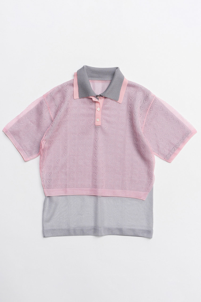 メゾンスペシャル/MAISON SPECIALの【予約販売】Layered Sheer Knit Polo/レイヤードシアーニットポロ(PNK(ピンク)/21261366301)