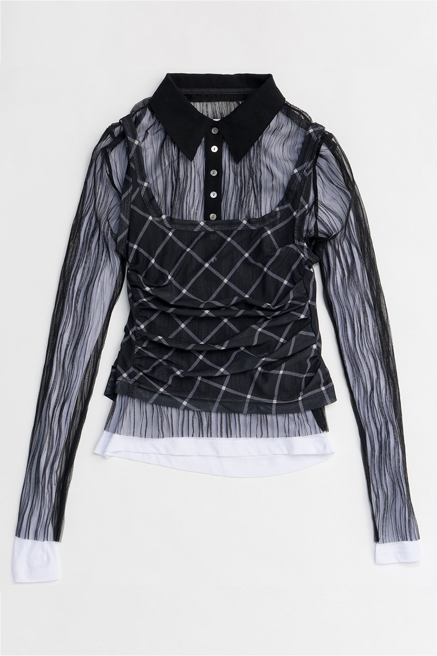 メゾンスペシャル/MAISON SPECIALの【予約販売】Three-Piece Sheer Polo Top/スリーピースシアーポロトップ(BLK(ブラック)/21261415201)
