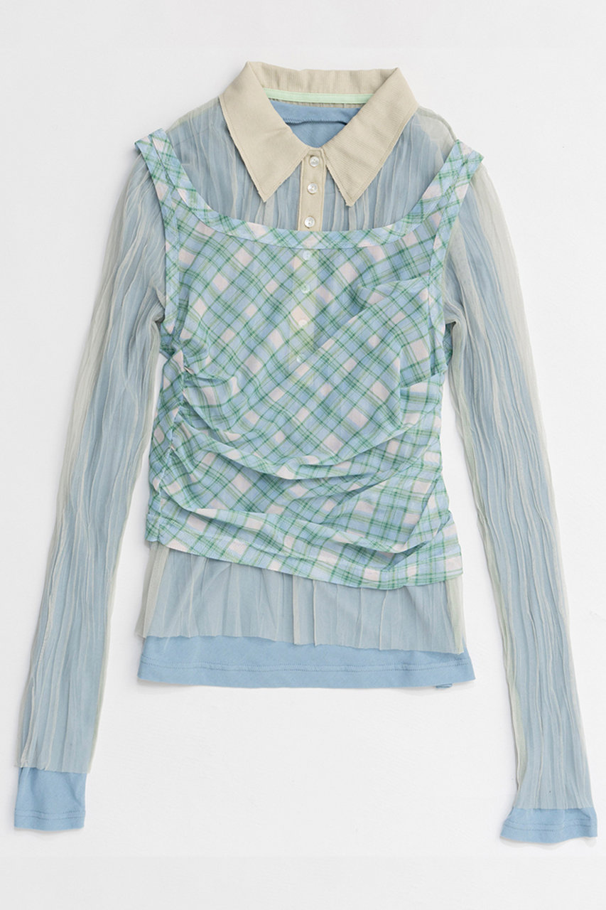 メゾンスペシャル/MAISON SPECIALの【予約販売】Three-Piece Sheer Polo Top/スリーピースシアーポロトップ(M.GRN(ミントグリーン)/21261415201)