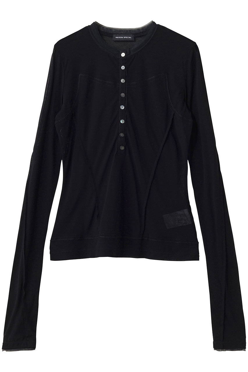 メゾンスペシャル/MAISON SPECIALの【予約販売】Henley Neck Top/ヘンリーネックシアートップ(BLK(ブラック)/21261415204)