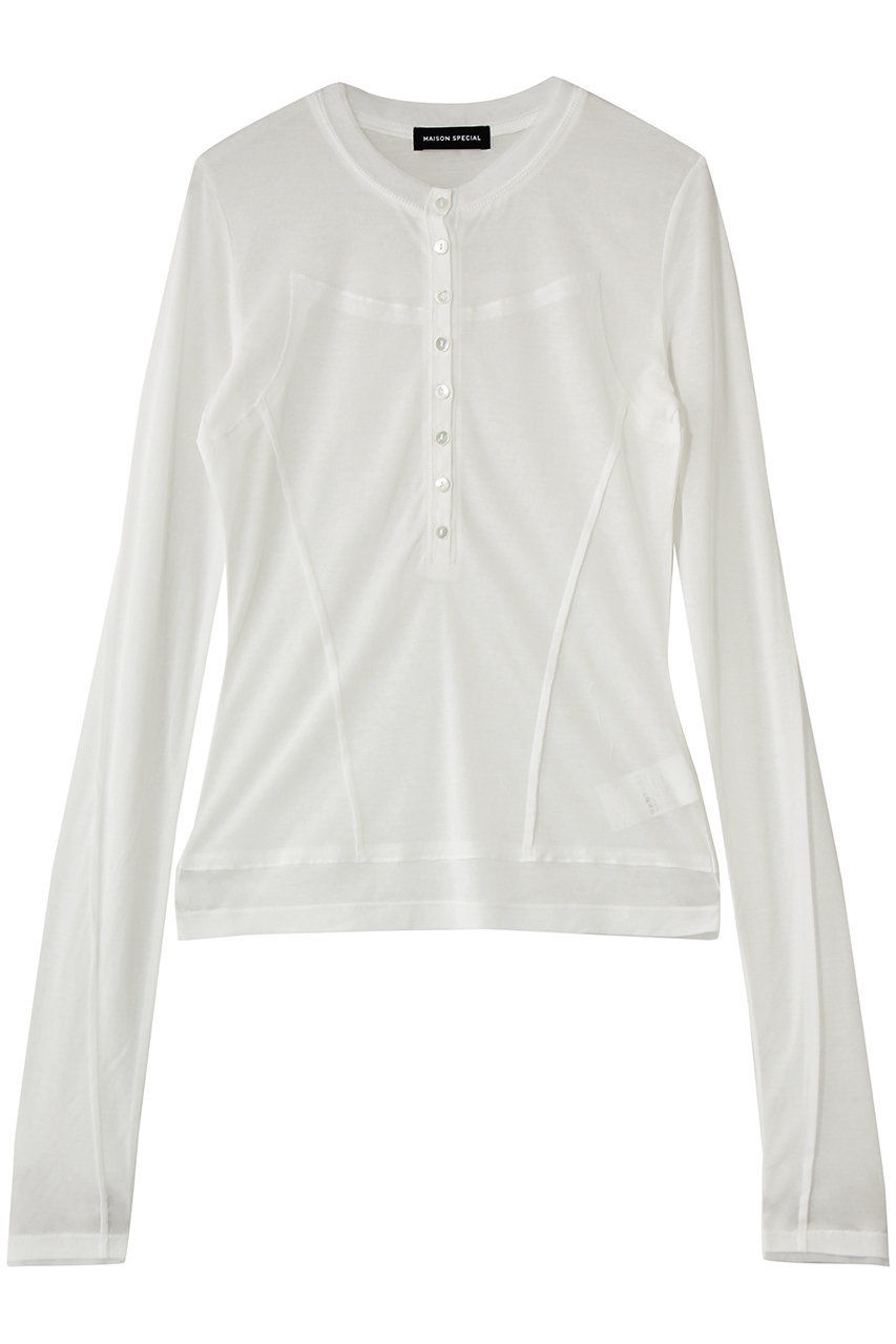 メゾンスペシャル/MAISON SPECIALのHenley Neck Top/ヘンリーネックシアートップ(WHT(ホワイト)/21261415204)