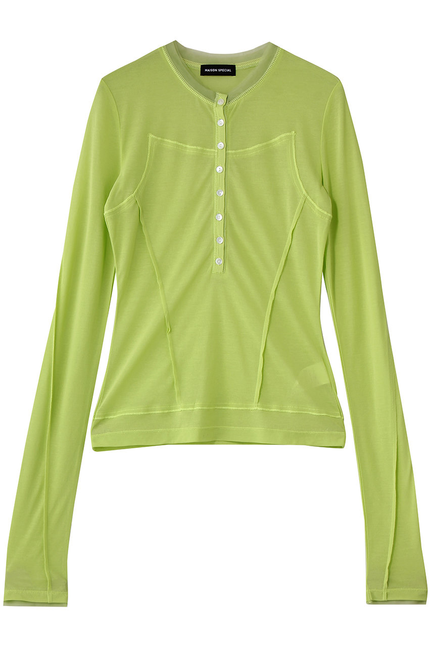 メゾンスペシャル/MAISON SPECIALのHenley Neck Top/ヘンリーネックシアートップ(GRN(グリーン)/21261415204)