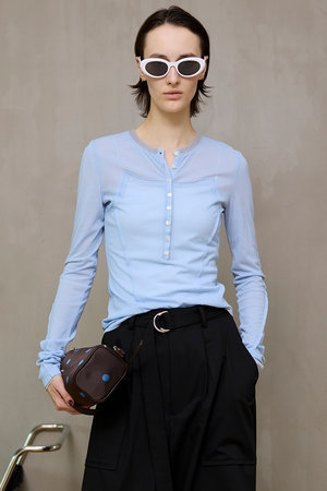 メゾンスペシャル/MAISON SPECIALのHenley Neck Top/ヘンリーネックシアートップ(110100/110103)