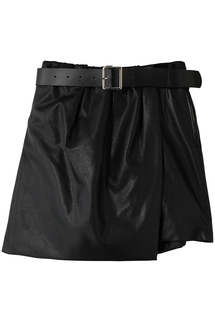 メゾンスペシャル/MAISON SPECIALのDrape V-Neck Vegan Leather Culotte Skirt/ドレープフェイクレザーキュロットスカート(BLK(ブラック)/21261515301)