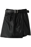 Drape V-Neck Vegan Leather Culotte Skirt/ドレープフェイクレザーキュロットスカート