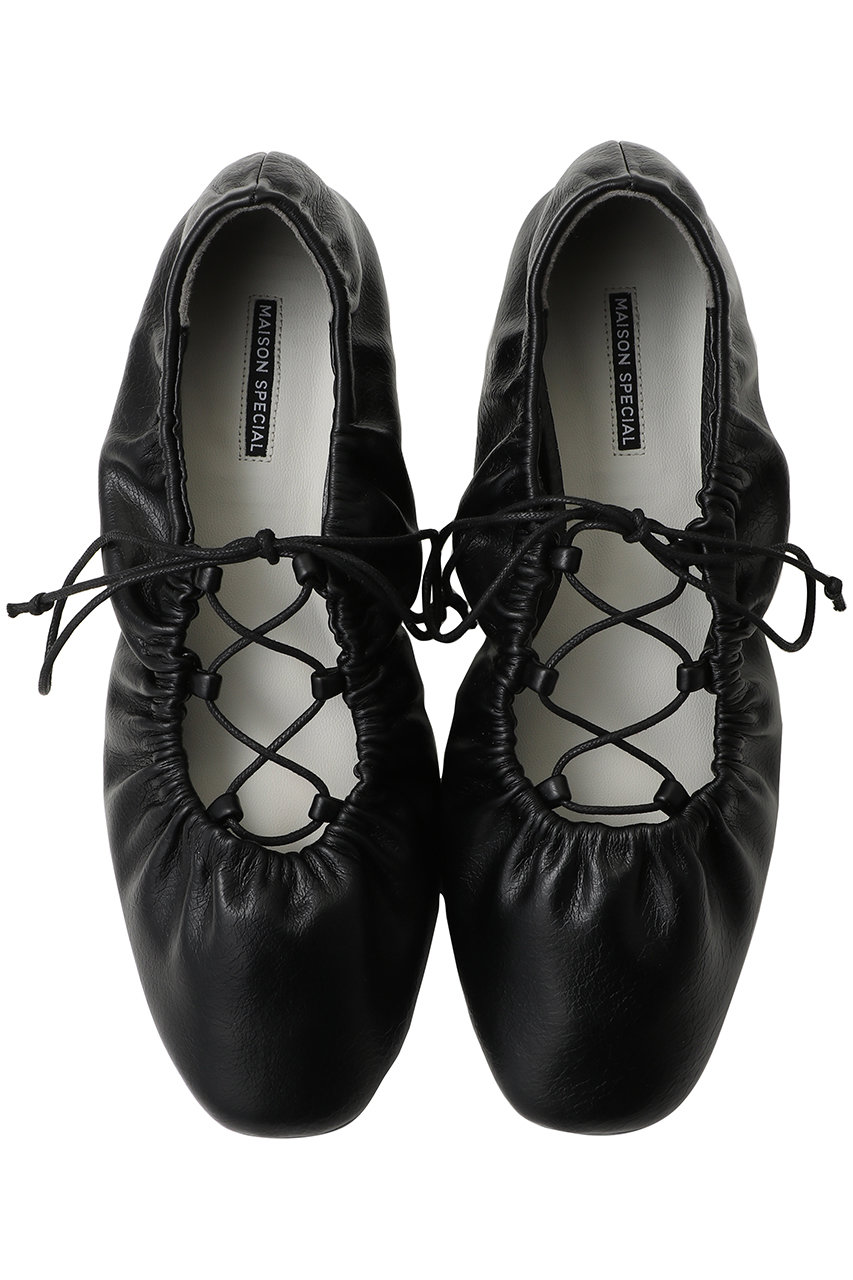 メゾンスペシャル/MAISON SPECIALのLace-Up Gathered Flat Shoes/レースアップギャザーフラットシューズ(BLK(ブラック)/21261565508)