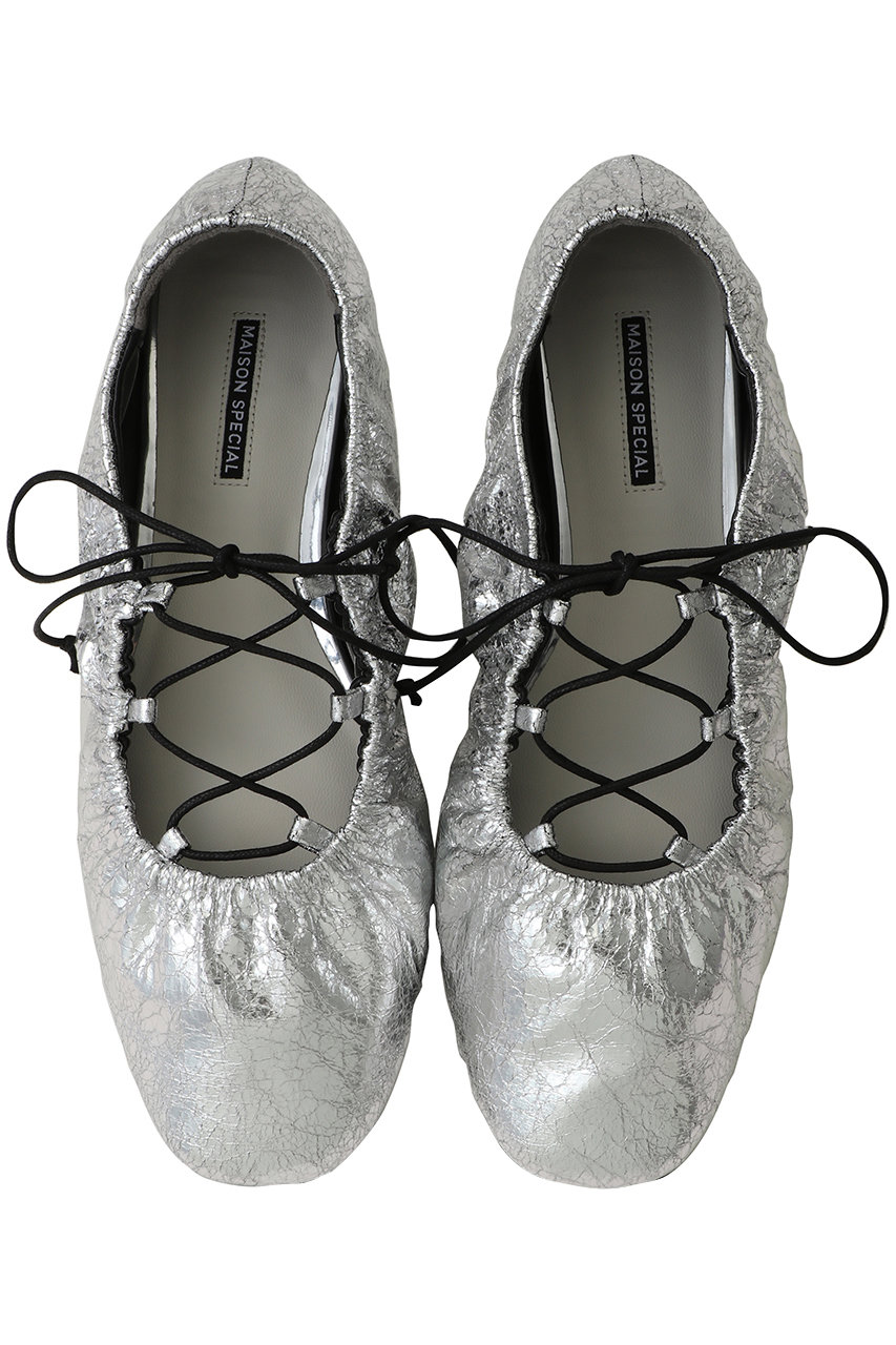 メゾンスペシャル/MAISON SPECIALのLace-Up Gathered Flat Shoes/レースアップギャザーフラットシューズ(SLV(シルバー)/21261565508)