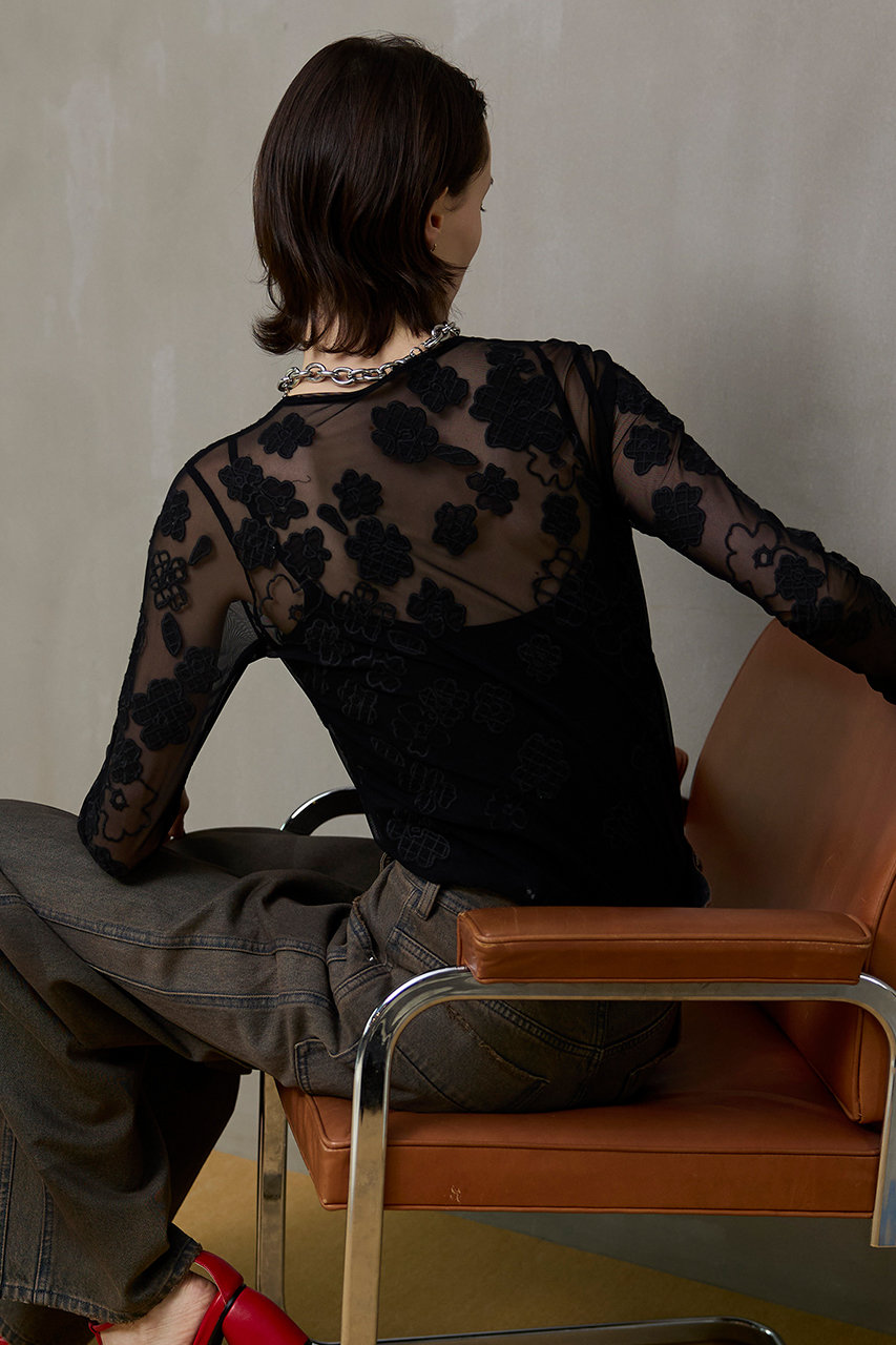 メゾンスペシャル　バードプリントシアートップス Bird Print Sheer Top/バードプリントシアートップ【MAISON SPECIAL