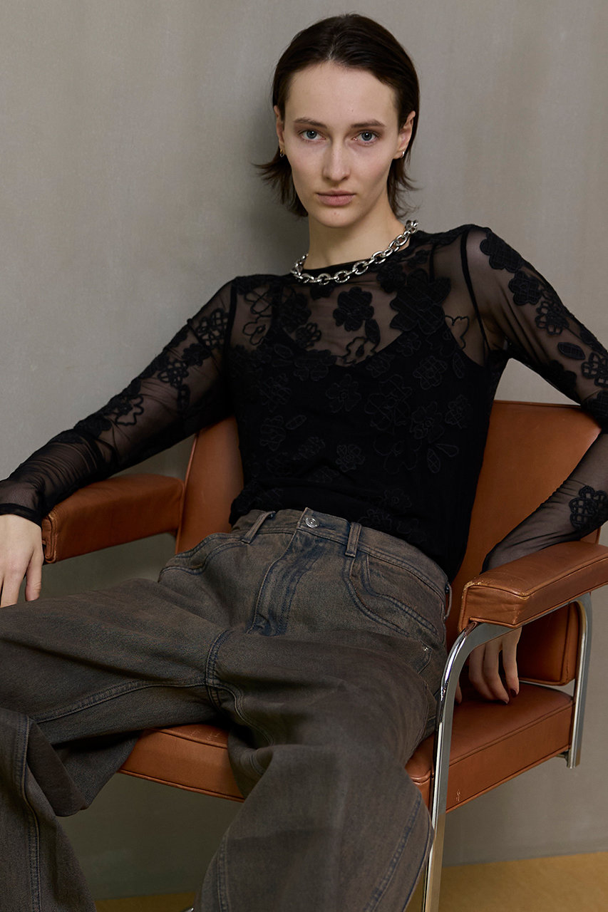 MAISON SPECIAL(メゾンスペシャル)｜Flower Embroidery Sheer Tops