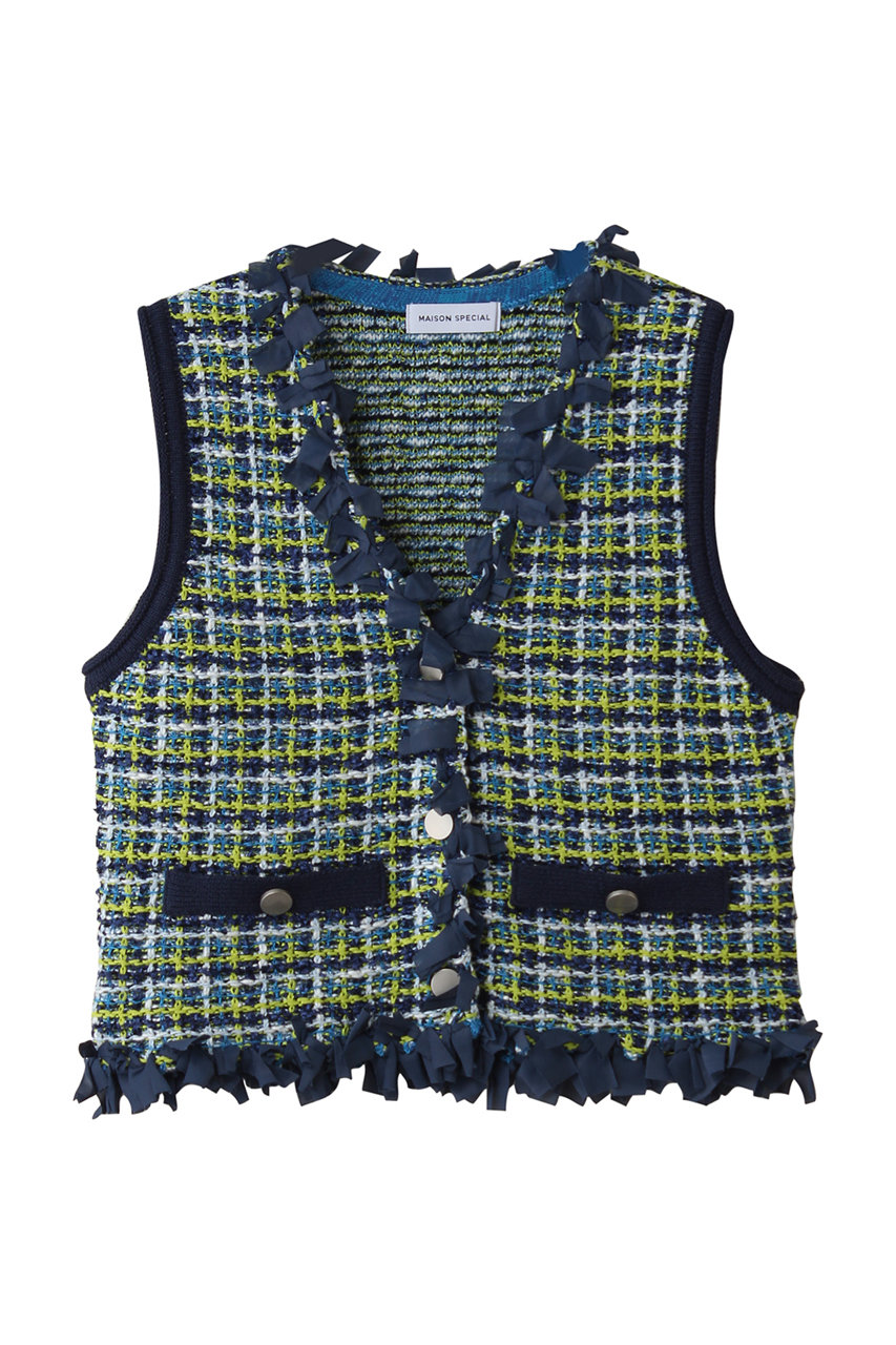 メゾンスペシャル/MAISON SPECIALのTweed Knit Vest/ツイードニットベスト(BLU(ブルー)/21261365801)