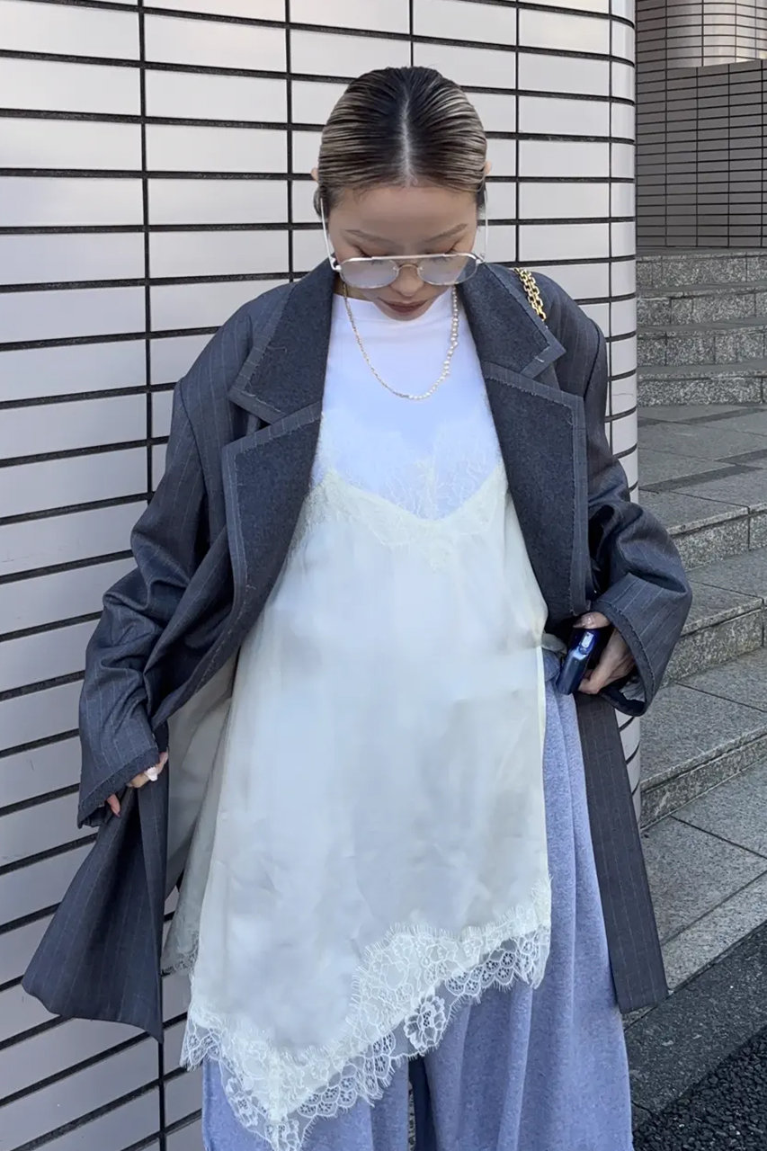 maison special レースドッキングジャージートップス ダークグレー MAISON SPECIAL（メゾンスペシャル）の「Lace Docking Jersey Tops