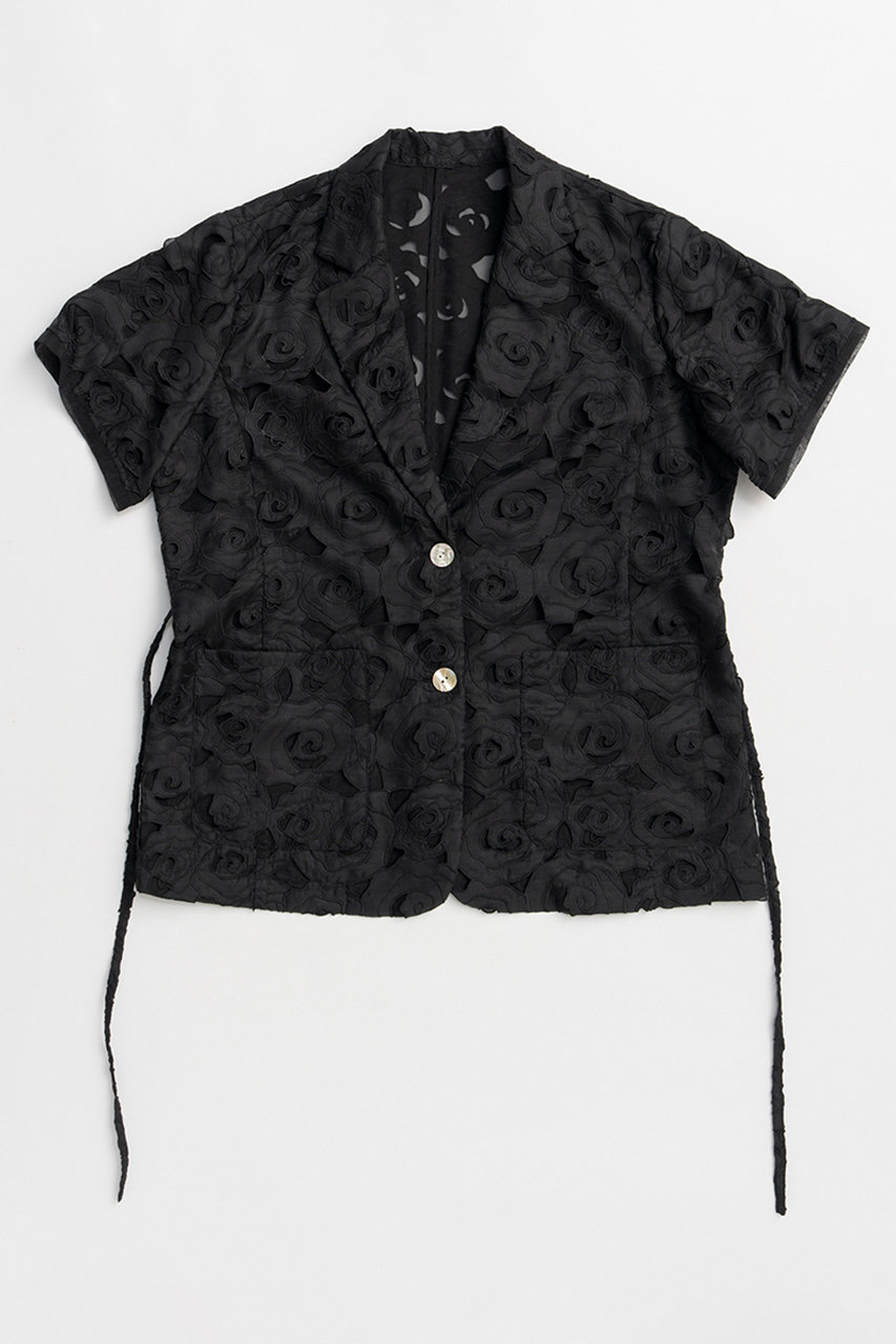 メゾンスペシャル/MAISON SPECIALの【予約販売】Flower Sheer Half-Sleeve Jacket/フラワーシアーハーフスリーブジャケット(BLK(ブラック)/21261115205)