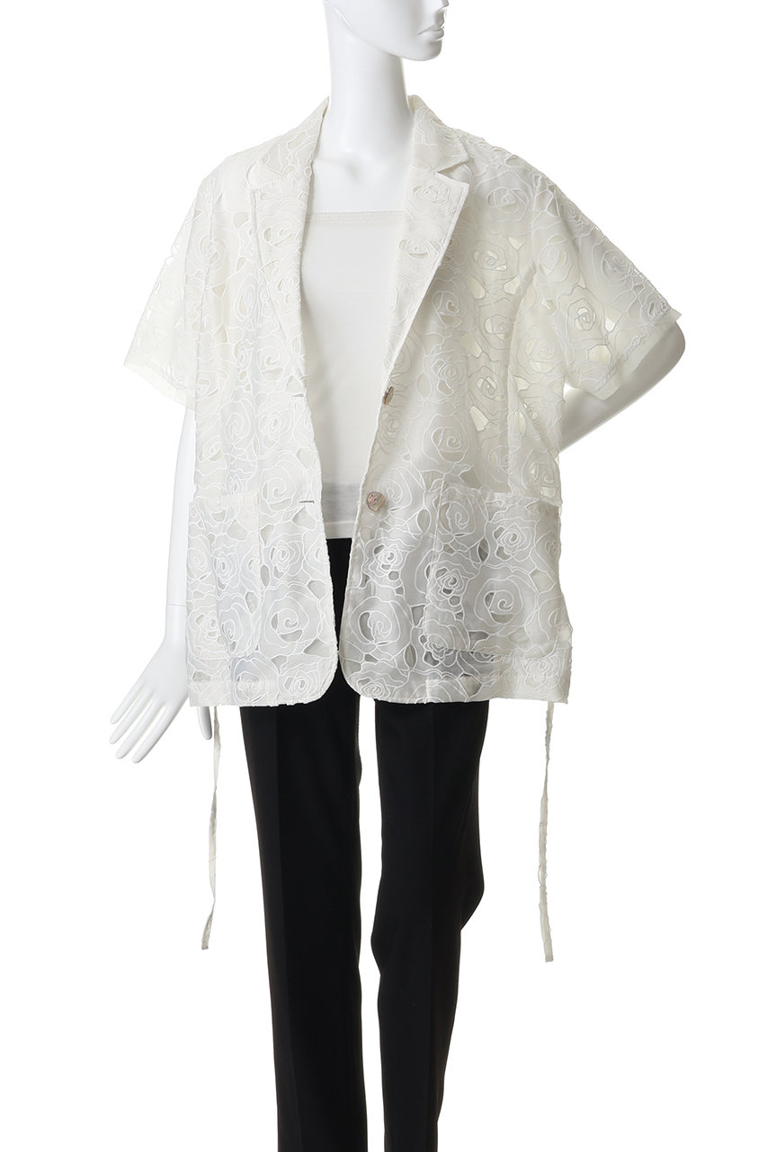 【タグ付未着用】メゾンスペシャル レースハーフスリーブジャケット 半袖 ブラック MAISON SPECIAL(メゾンスペシャル)｜Flower Sheer Half-Sleeve Jacket