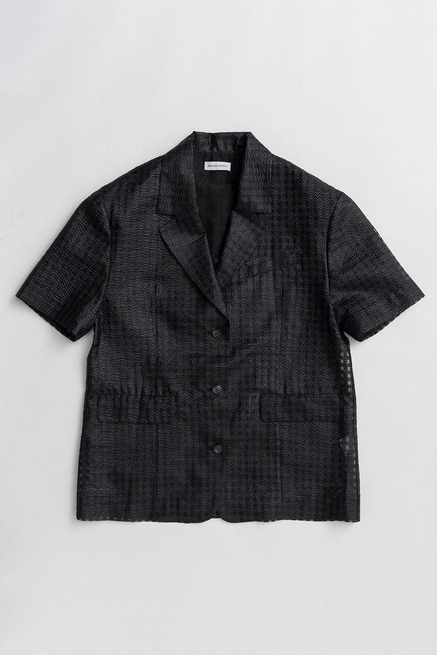 メゾンスペシャル/MAISON SPECIALの【予約販売】Half-Sleeve Sheer Check Jacket/ハーフスリーブシアーチェックジャケット(BLK(ブラック)/21261115306)