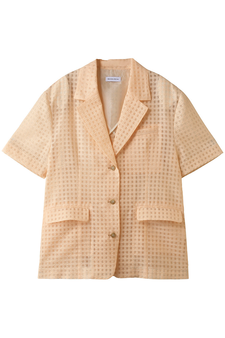 メゾンスペシャル/MAISON SPECIALのHalf-Sleeve Sheer Check Jacket/ハーフスリーブシアーチェックジャケット(ORG(オレンジ)/21261115306)