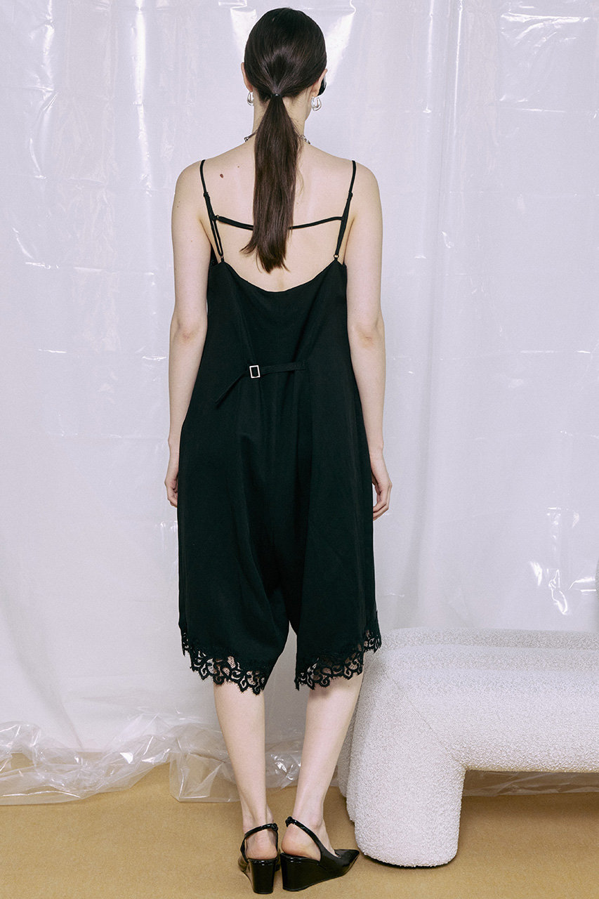 黒ジャンプスーツ メゾンスペシャル MAISON SPECIAL(メゾンスペシャル)｜Lace Trim Short Jumpsuit/レース