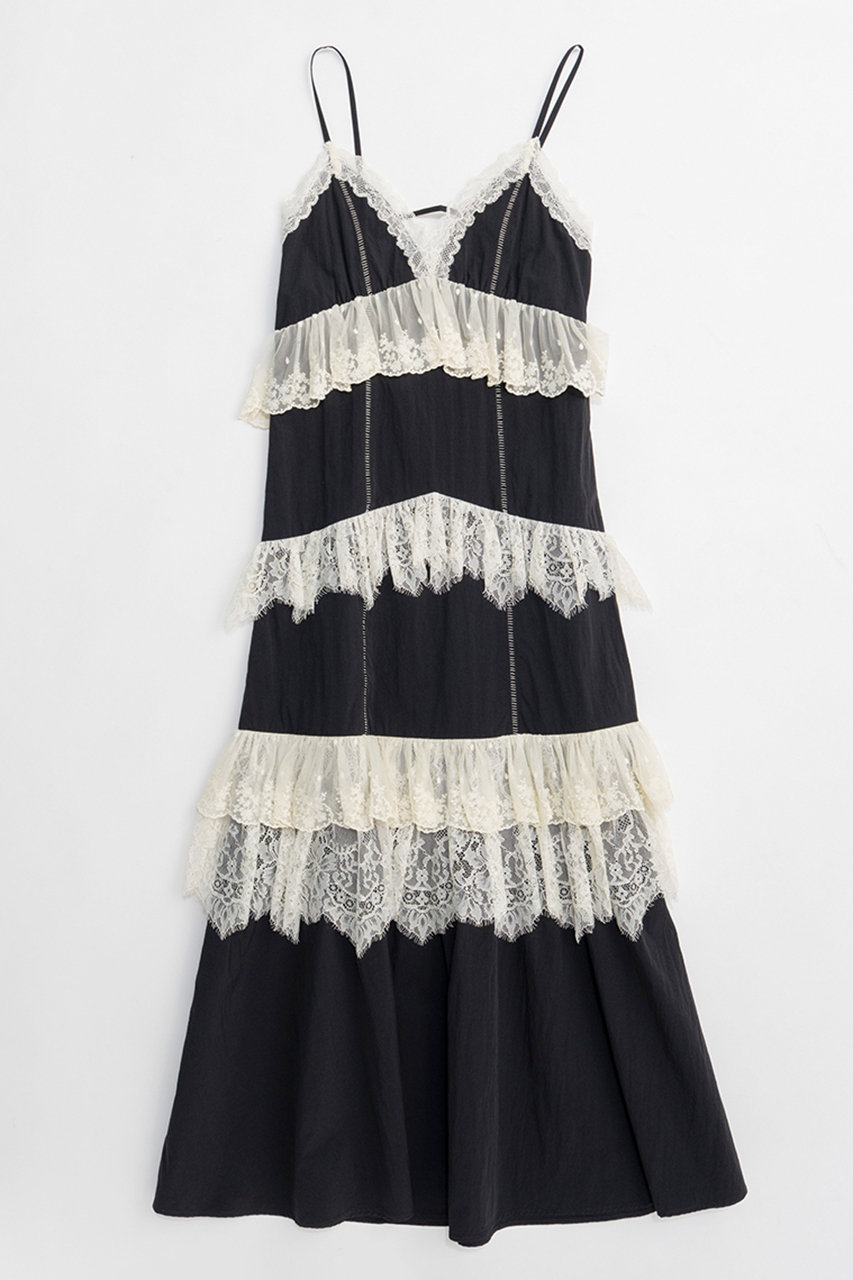 メゾンスペシャル/MAISON SPECIALのLace Tiered Cami Dress/レースティアードキャミワンピース(BLK(ブラック)/21261266301)